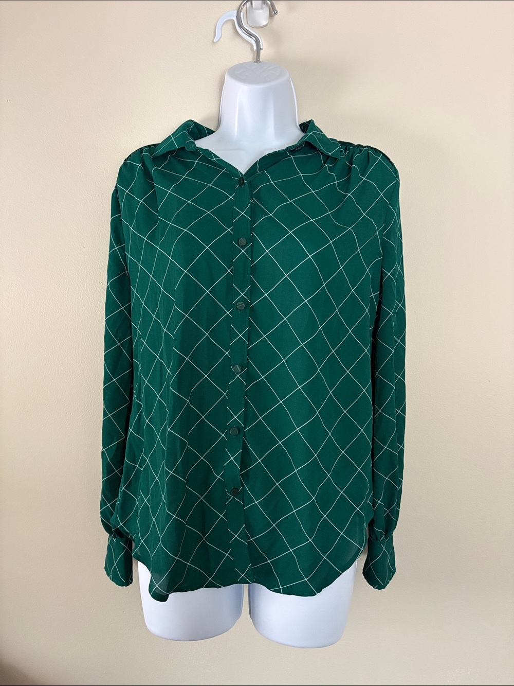 Worthington Green Windowpane Shear Button-Down Shirt